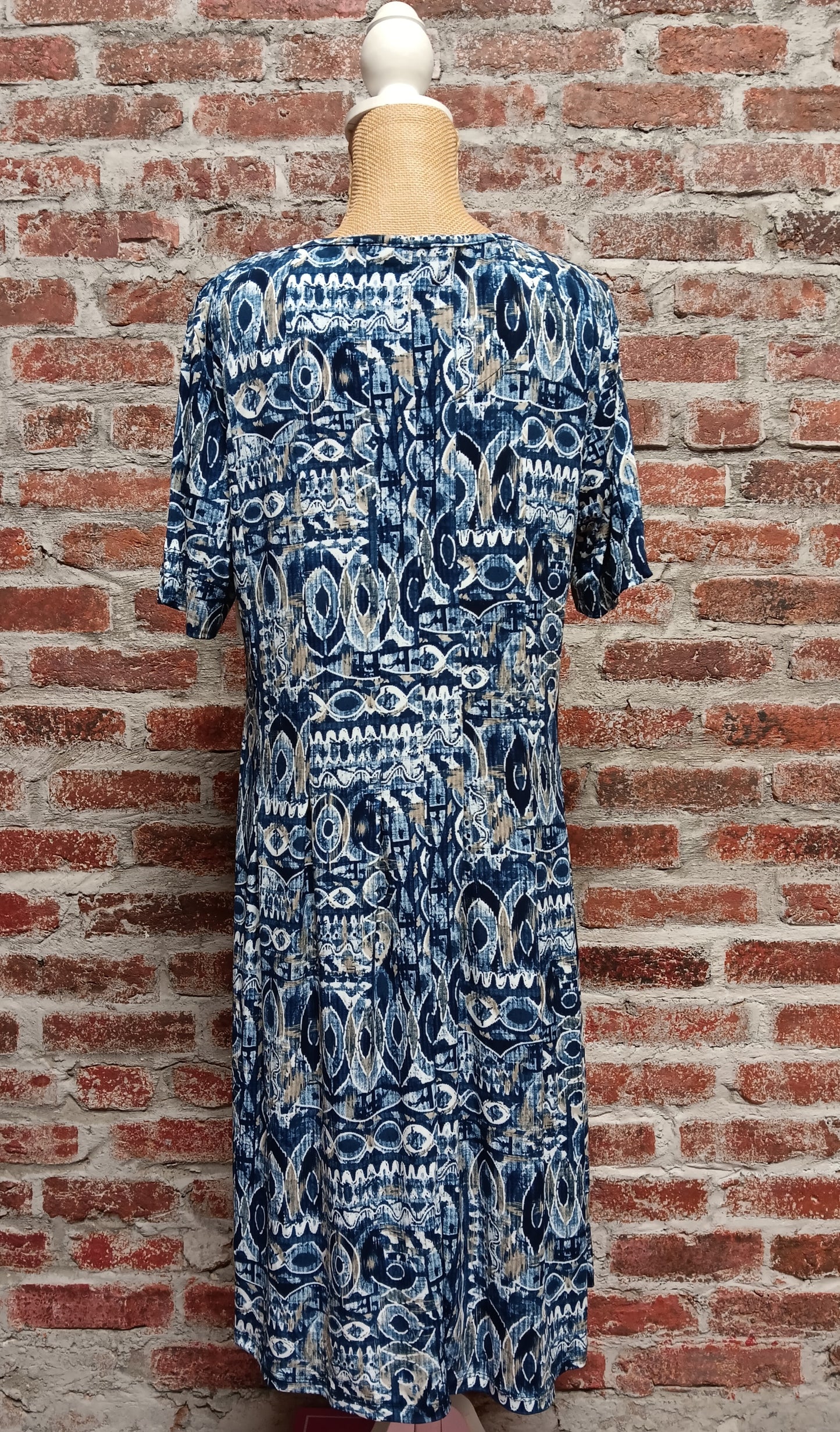 Blue White Tan Pattern Dress