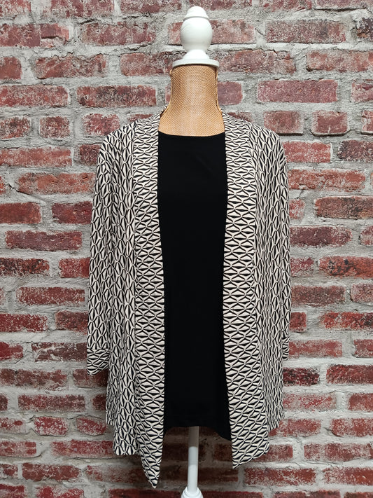 Cream and Black Textured Open Front Jacket