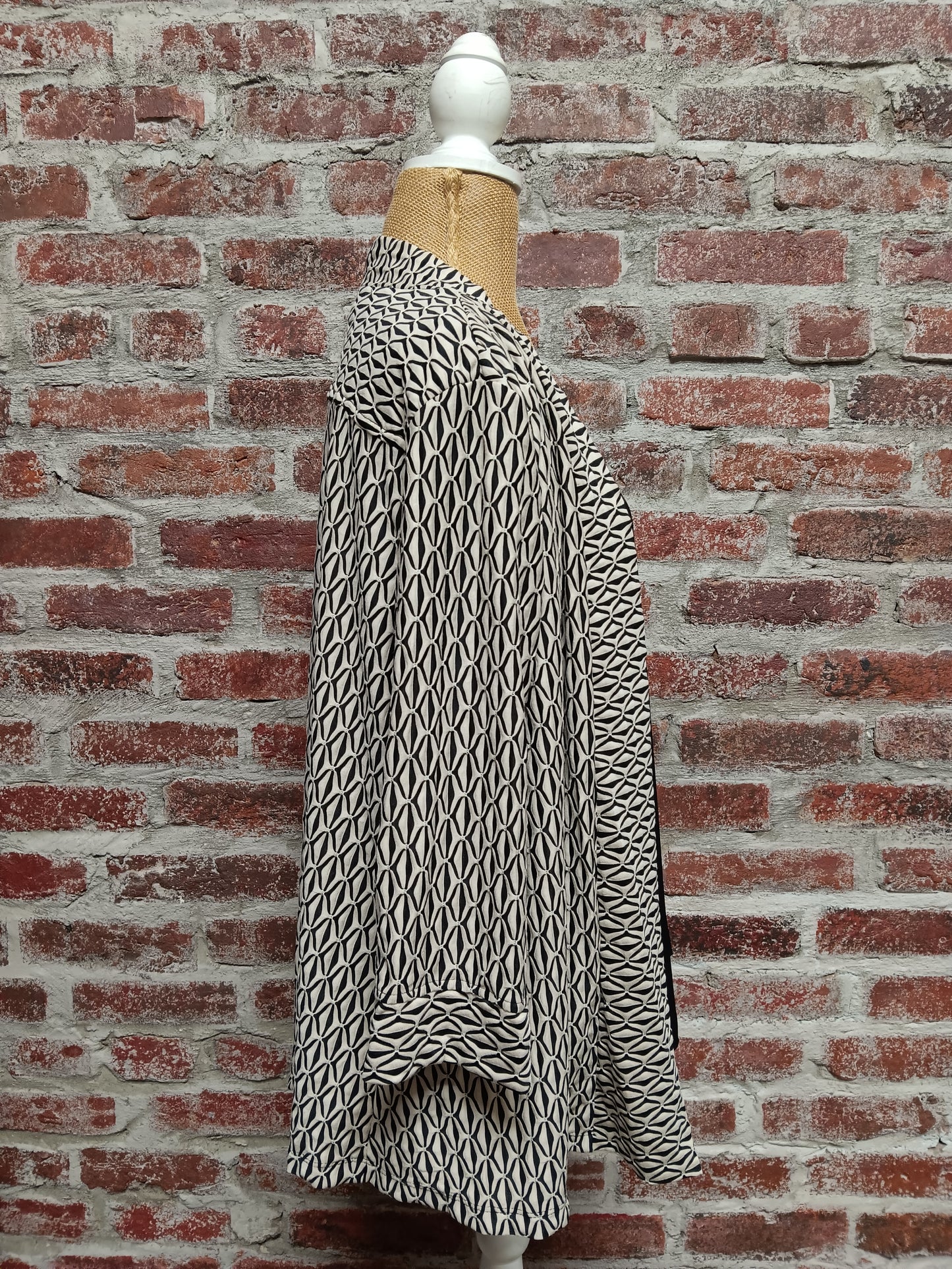 Cream and Black Textured Open Front Jacket