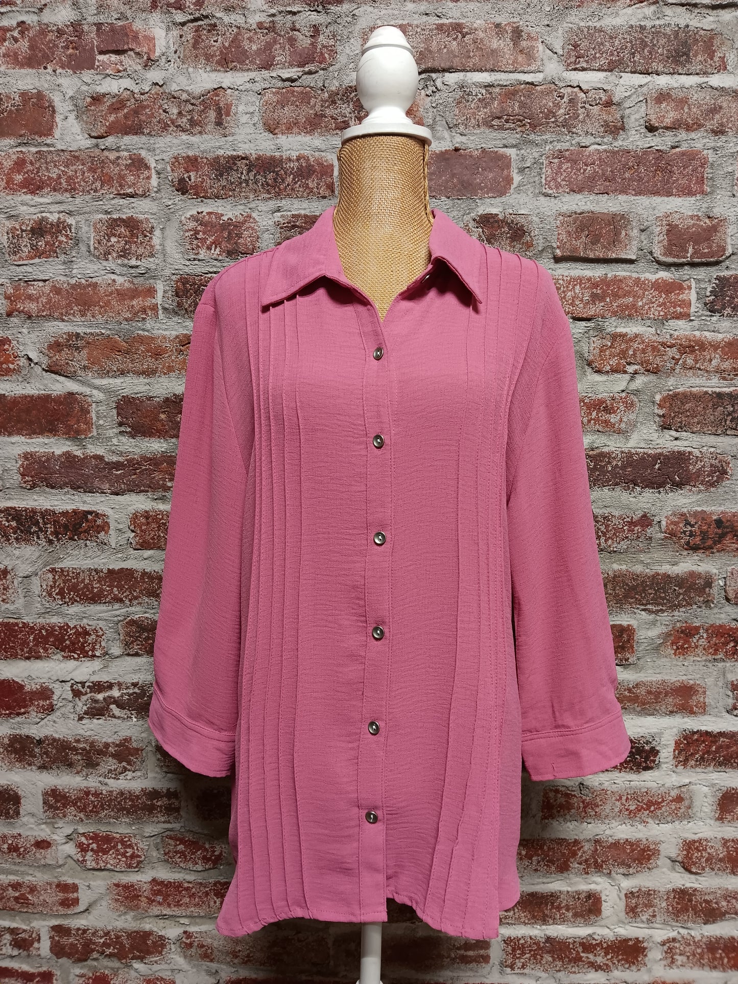 Rose Pintuck Button Up Blouse