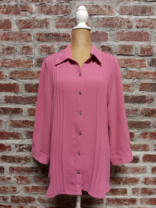 Rose Pintuck Button Up Blouse