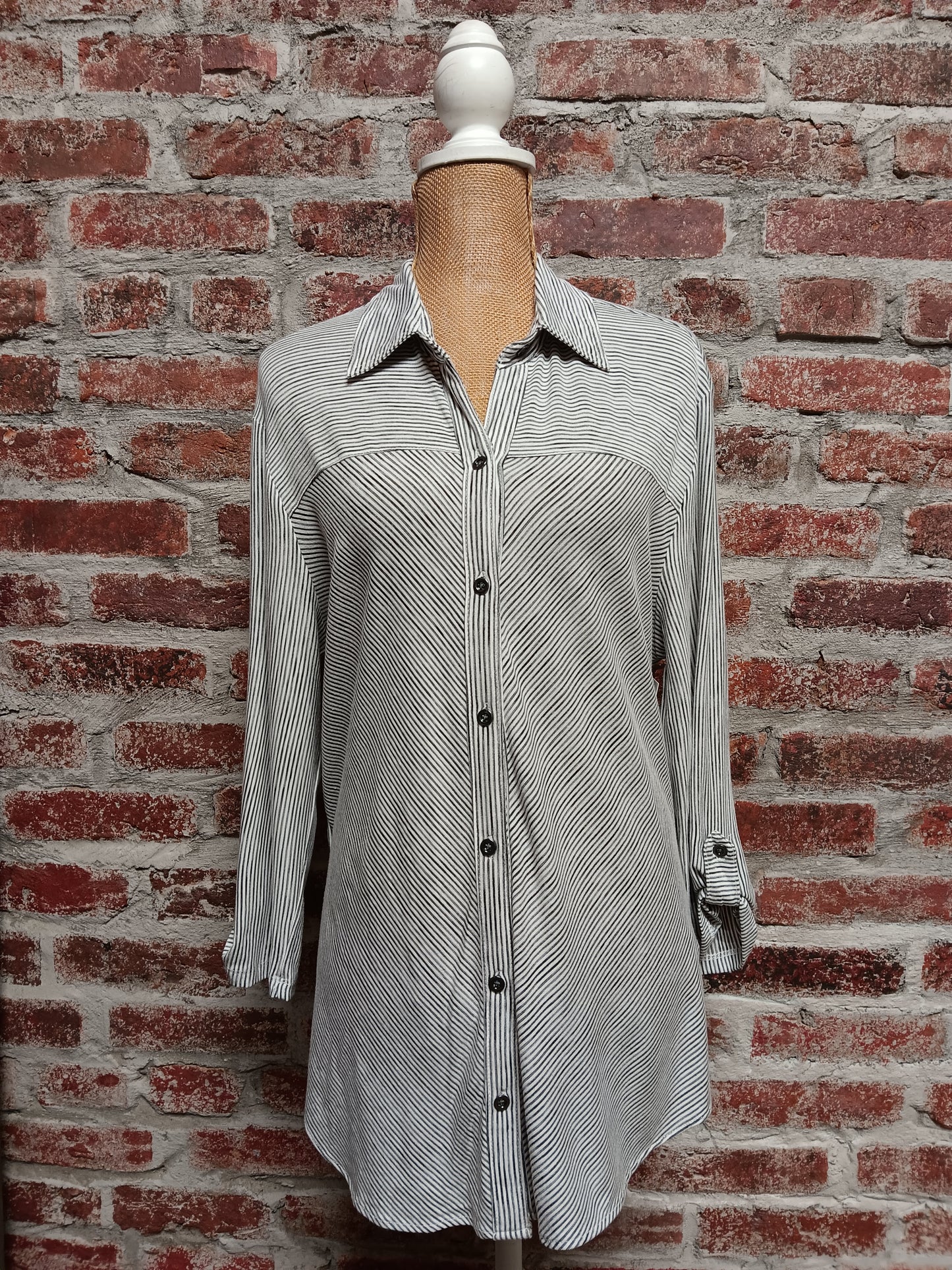 Black and White Striped Button Up Blouse