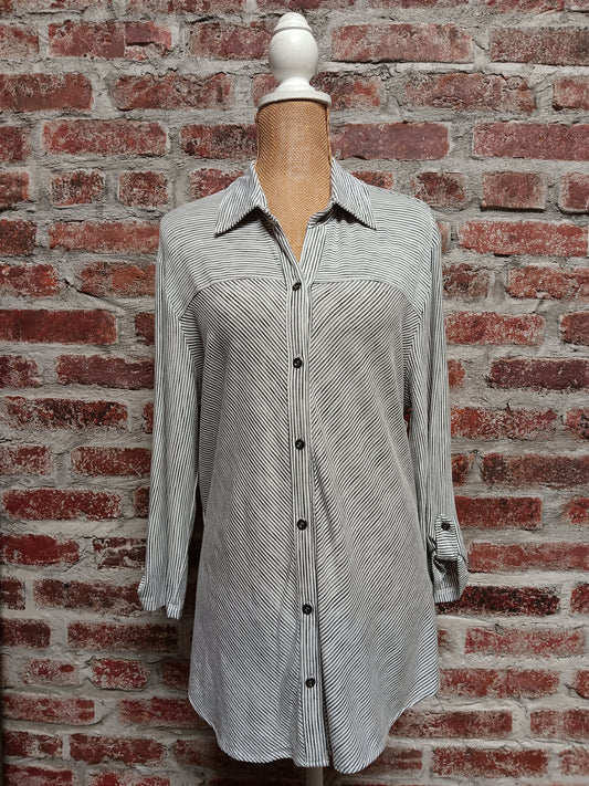 Black and White Striped Button Up Blouse