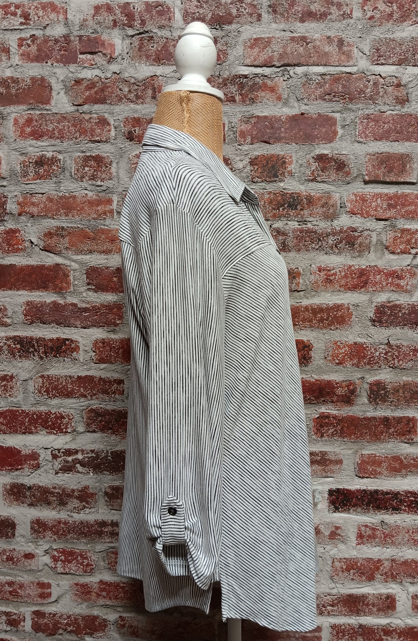 Black and White Striped Button Up Blouse