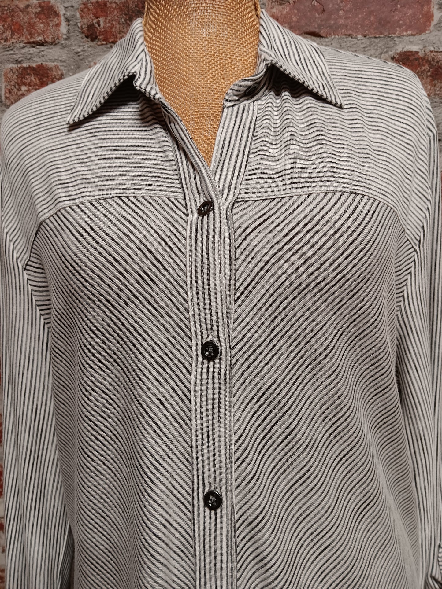 Black and White Striped Button Up Blouse