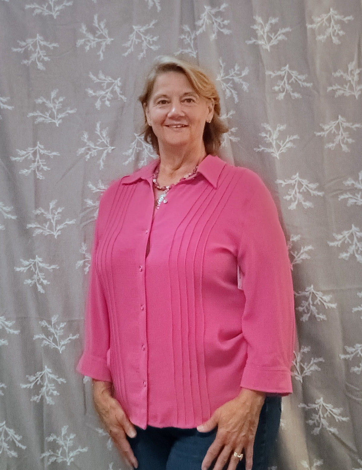 Rose Pintuck Button Up Blouse