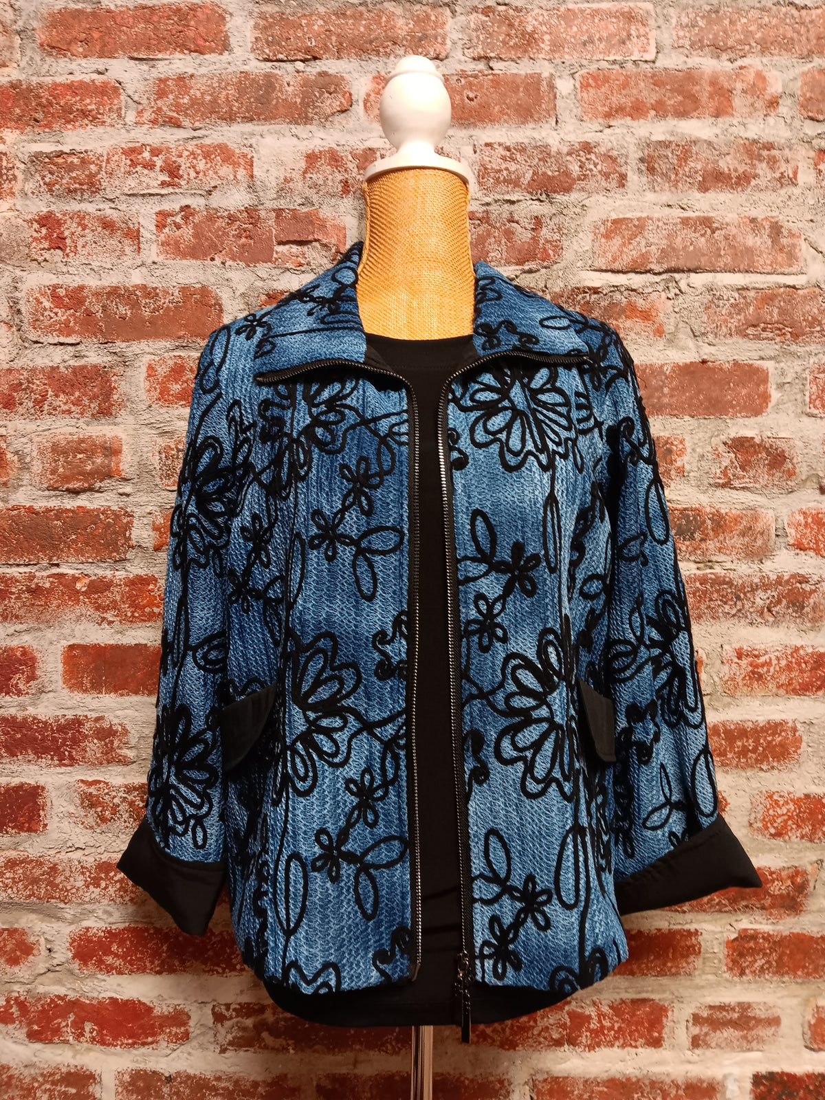 Indigo Black Knit Jacket Cuffed 3/4 Sleeve