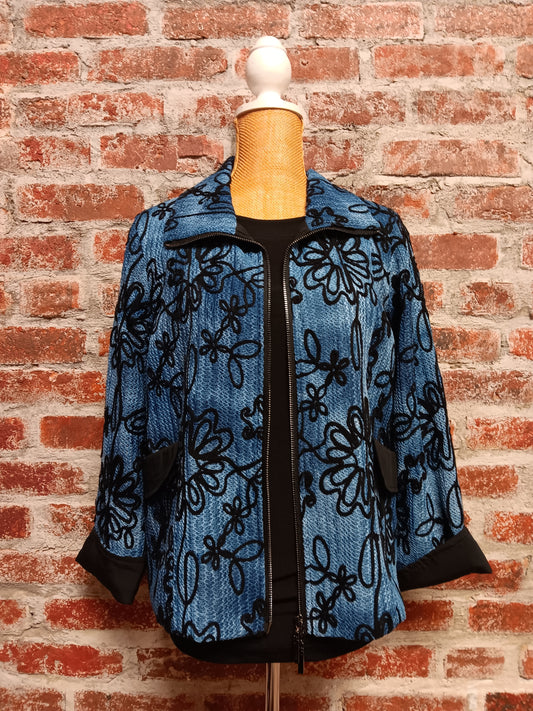Indigo Black Knit Jacket Cuffed 3/4 Sleeve