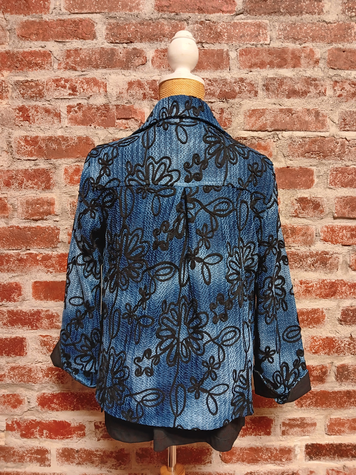 Indigo Black Knit Jacket Cuffed 3/4 Sleeve