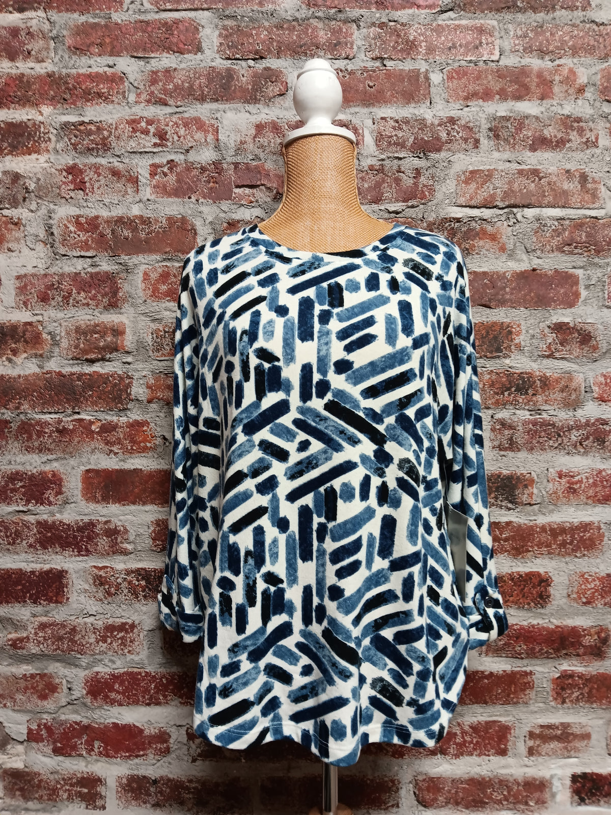 Indigo Black Brushstroke Cuffed Dolman Sleeve