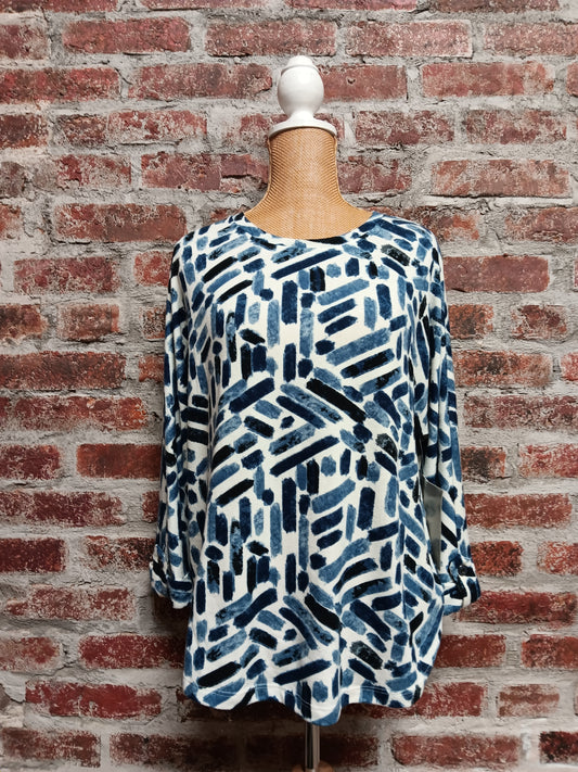 Indigo Black Brushstroke Cuffed Dolman Sleeve