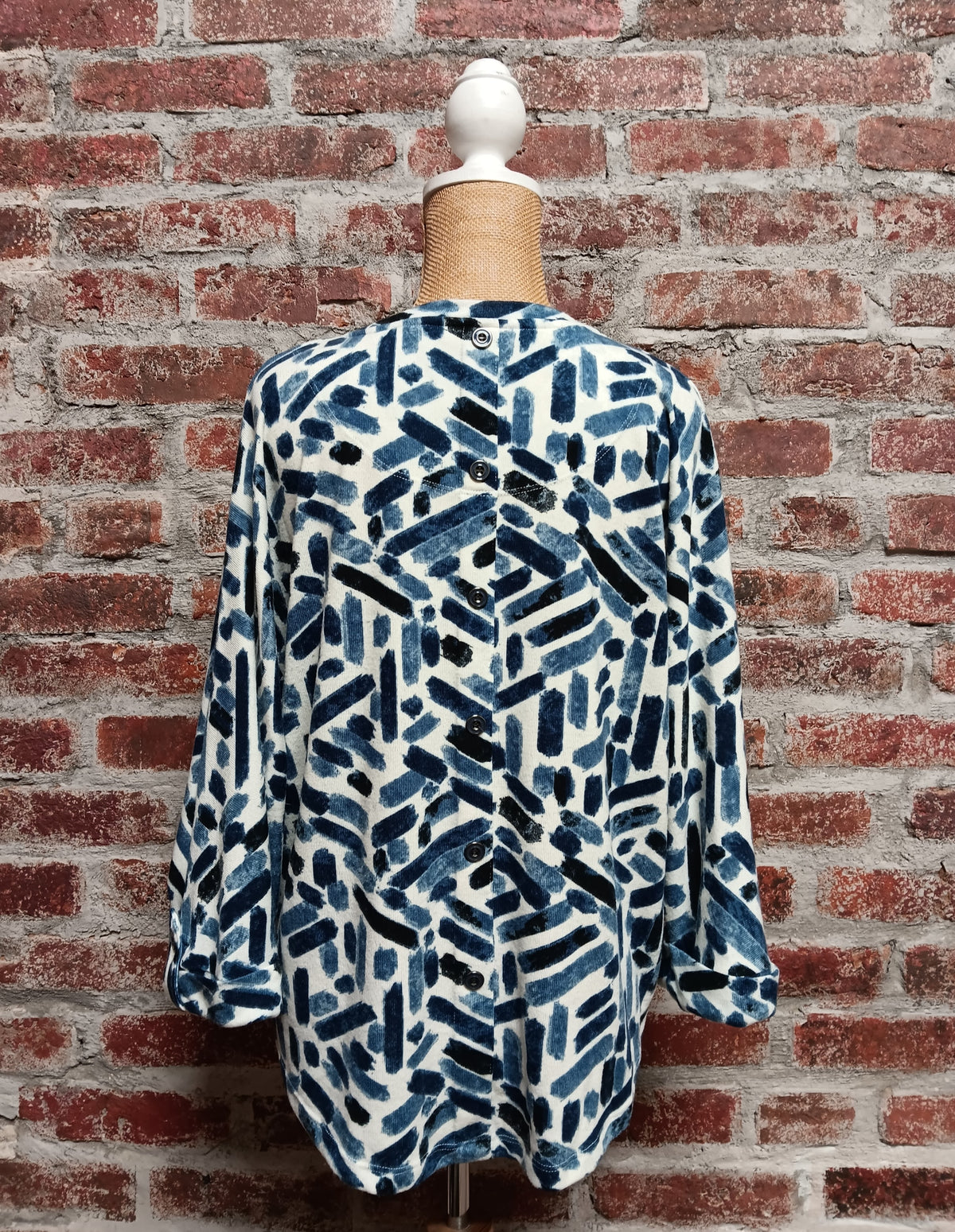 Indigo Black Brushstroke Cuffed Dolman Sleeve