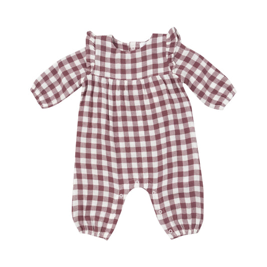 Gingham Plum Ruffle Sleeve