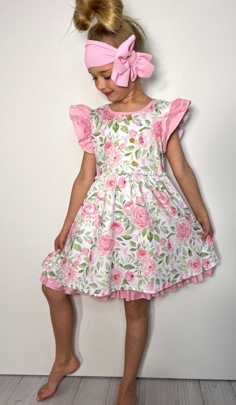 Pink Rose Little Girls Twirl Dress