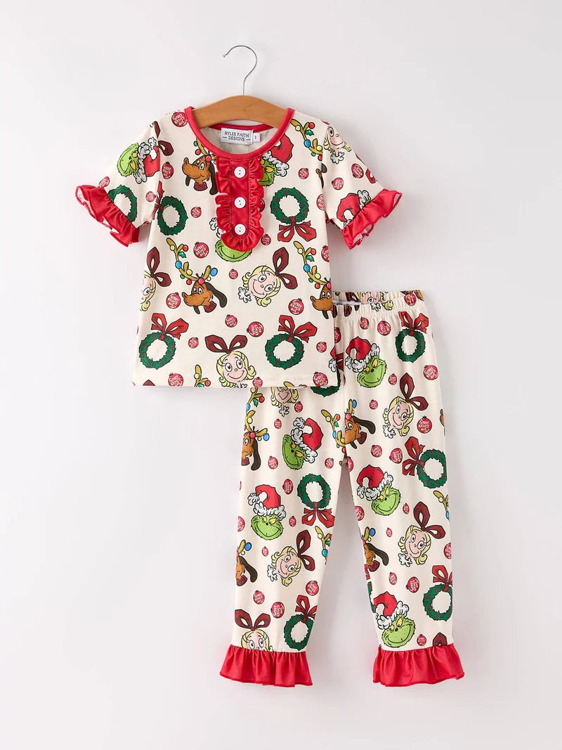 Christmas Girls Green Pajama Set