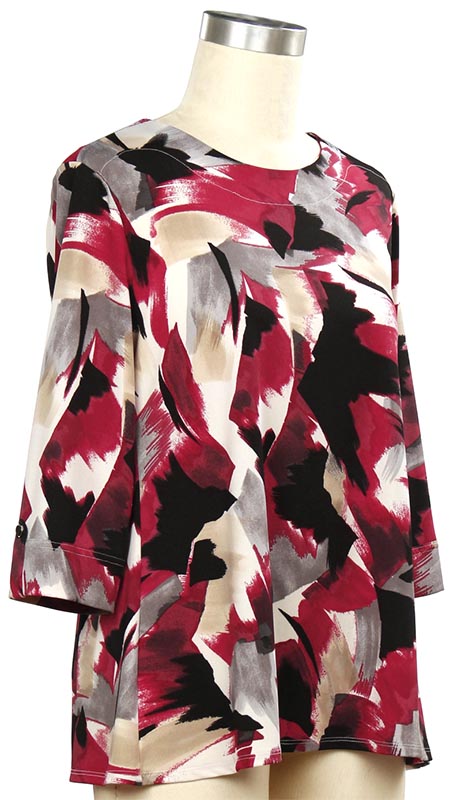 Red/Gray/Black Brush Stroke Print 3/4 Sleeve Top