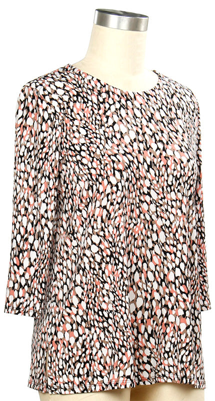 Sand/Peach/Black Dot Print 3/4 Sleeve Top