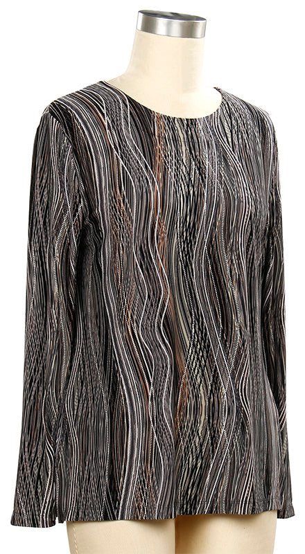 Gray Heather Black Long Sleeve Wavy Top