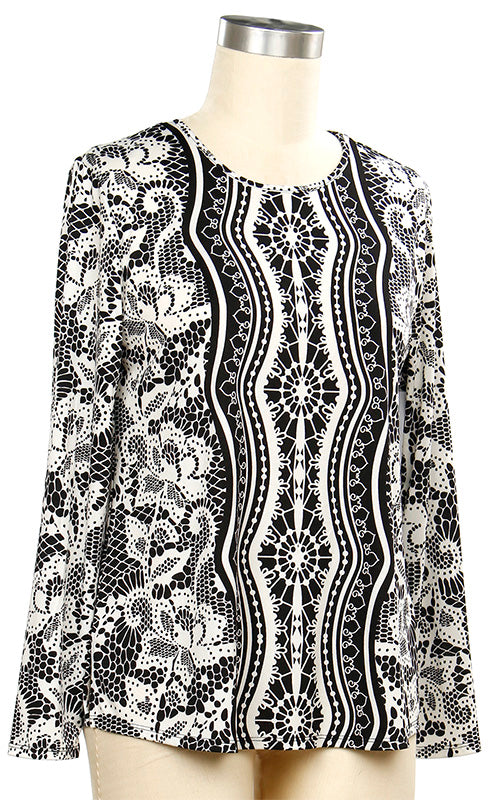 Black and White Abstract Long Sleeve Top
