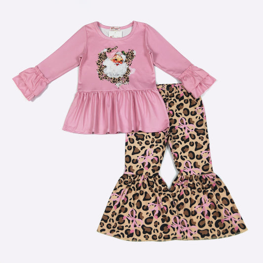 Pink Leopard Santa Girls Set