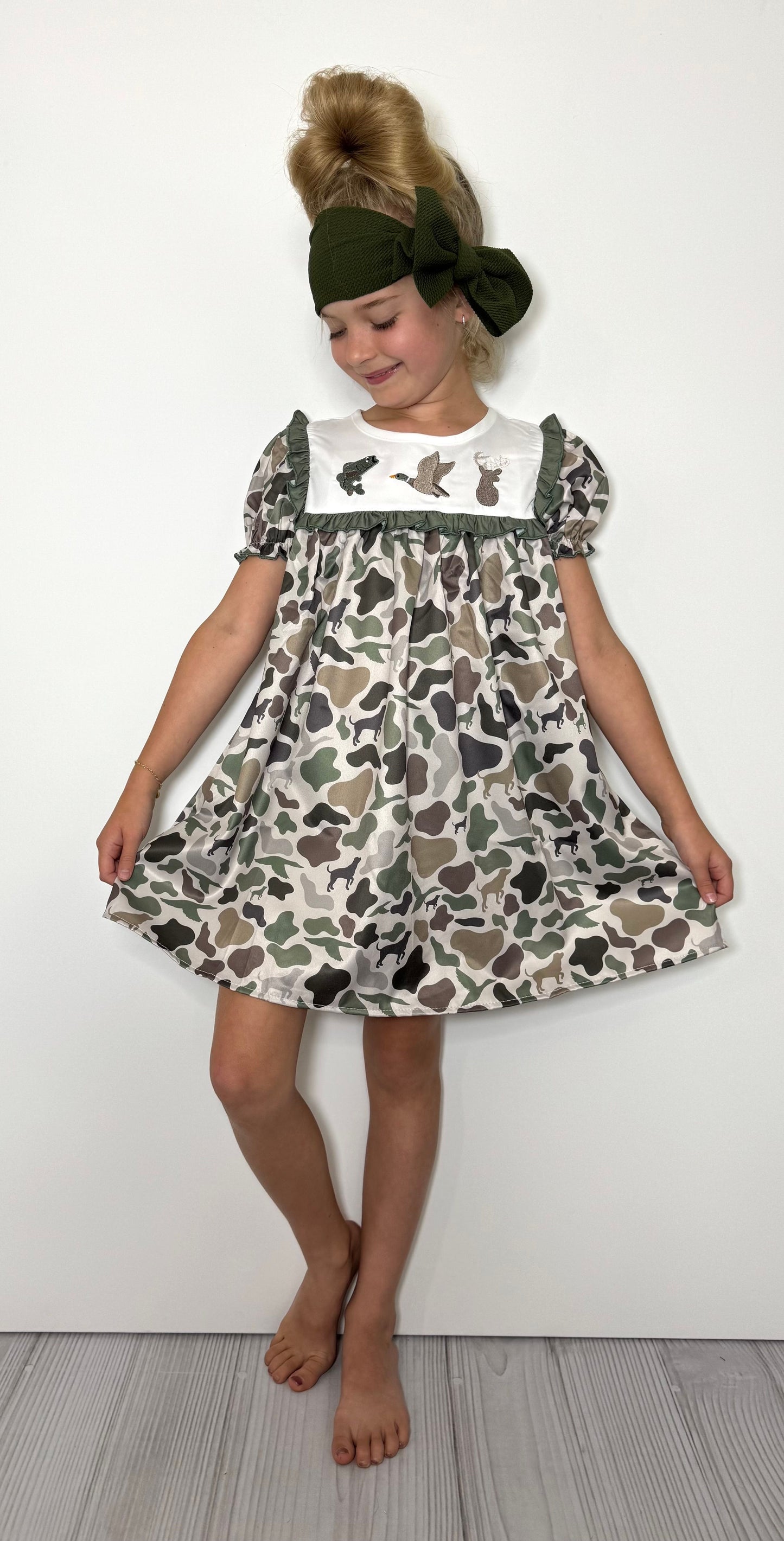 Camo Embroidery Girls Dress