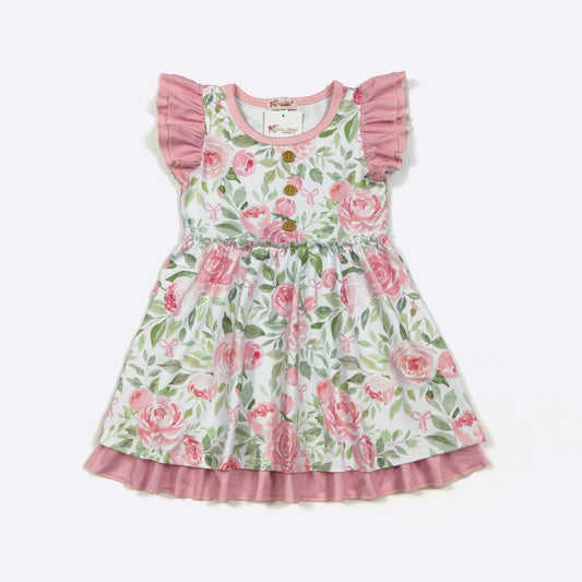 Pink Rose Little Girls Twirl Dress
