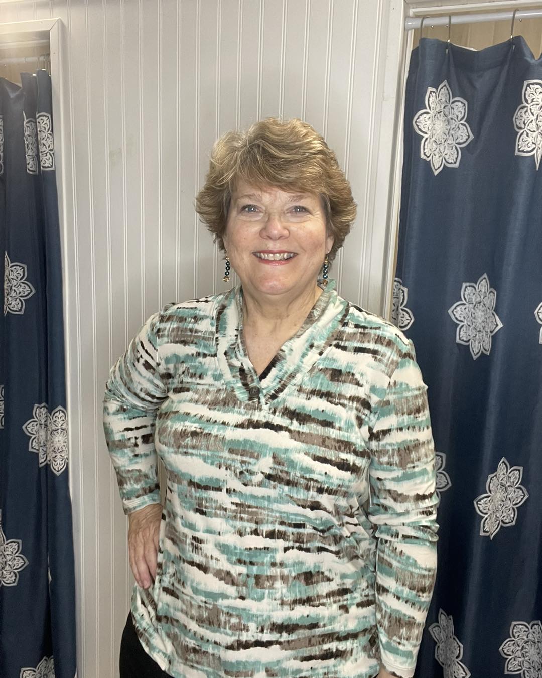 Long Sleeve Aqua / Brown Striped Top