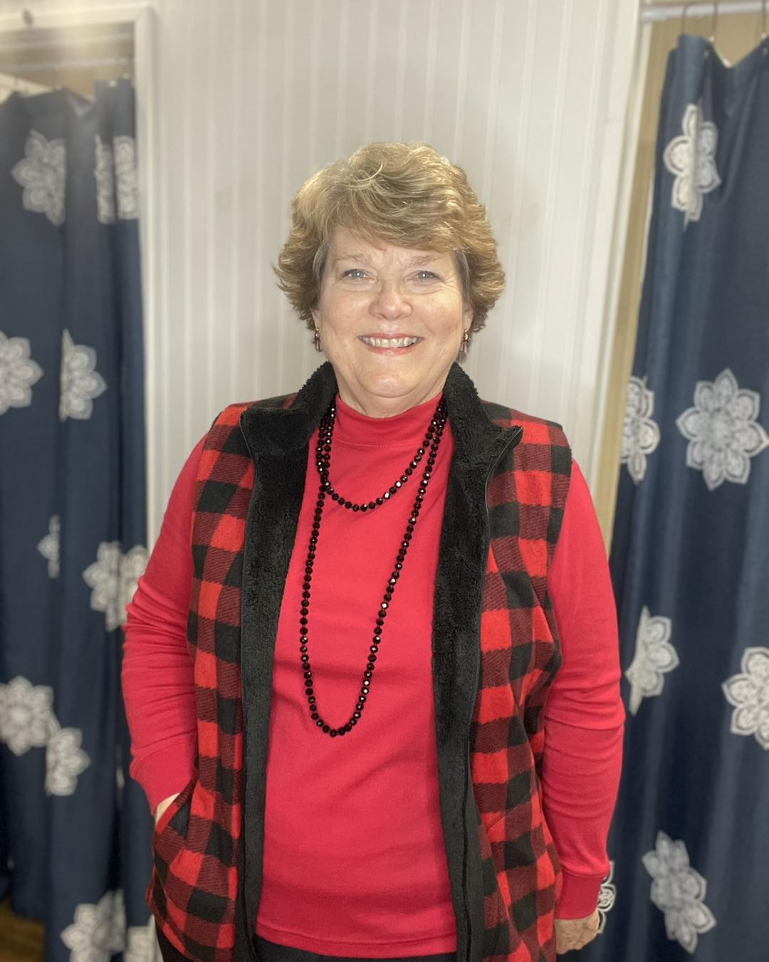 Red and Black Plaid Reversible Zip Up Vest