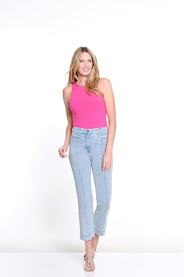 Light Blue Button and Zip Flare Leg Crop Jean