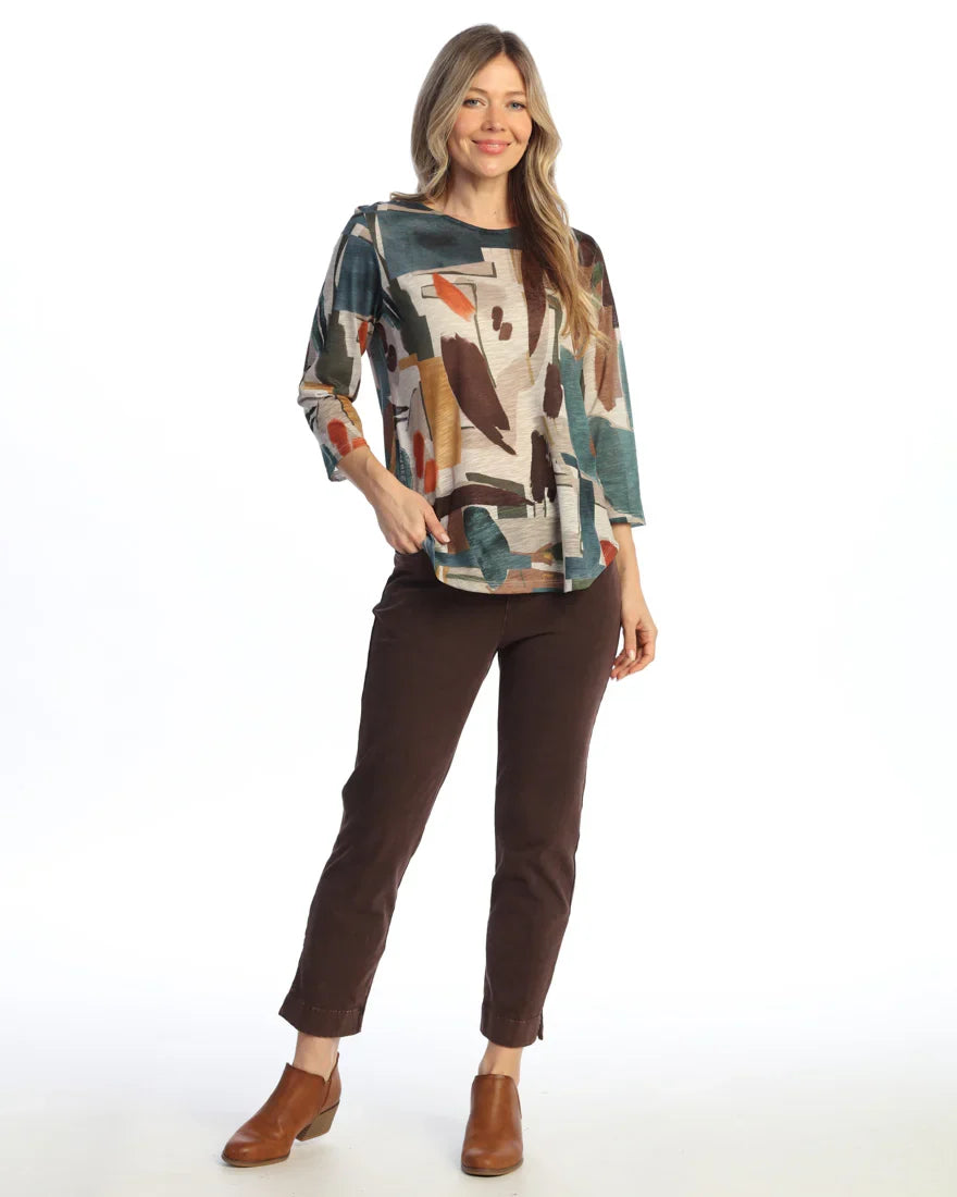 Brown Gray Blue Abstract Top
