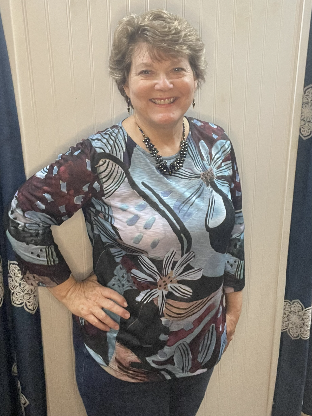 Blue Black Auburn Floral Top