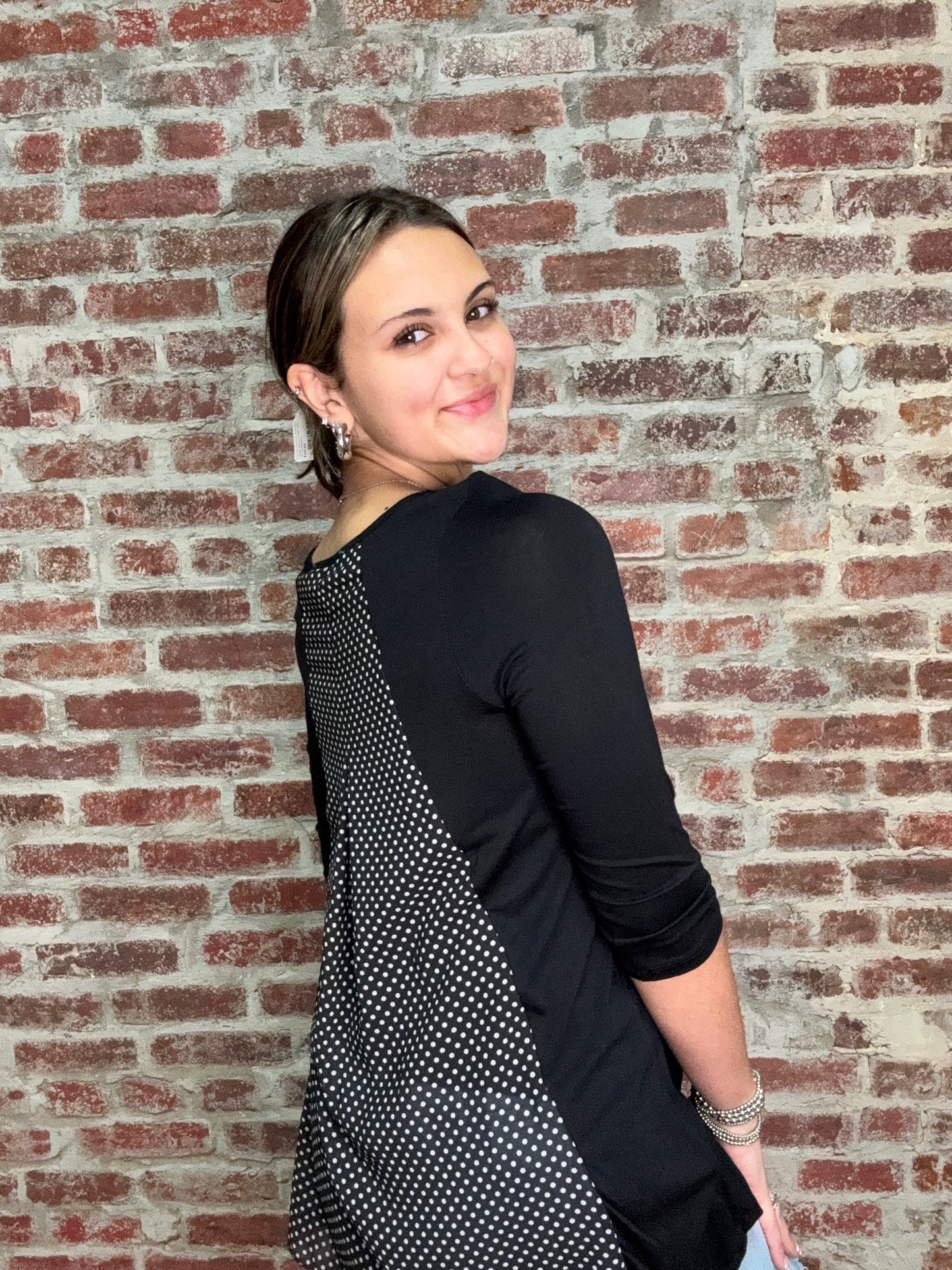 Black Knit Front Polka-Dot Back Detail