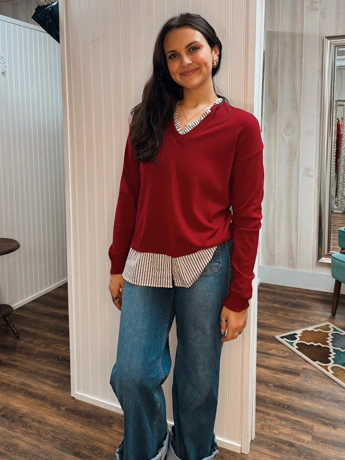 Crimson Two Piece Look Sweater Top
