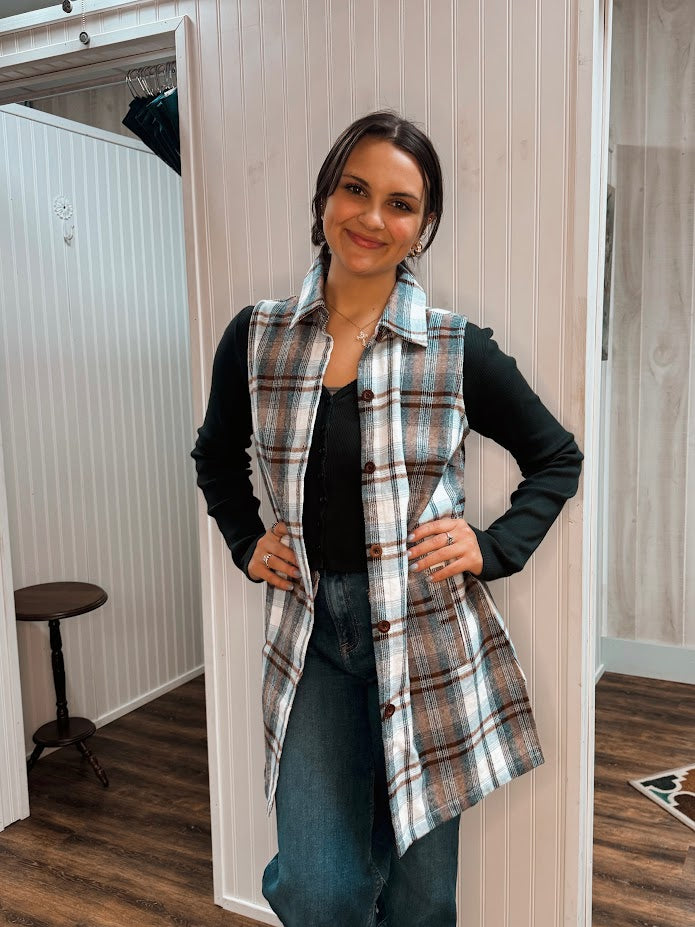 Blue Plaid Flannel Vest