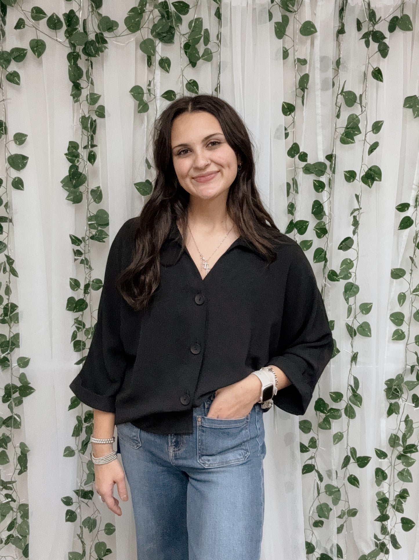 Black Turn Up Cuff 3/4 SLV Shirt