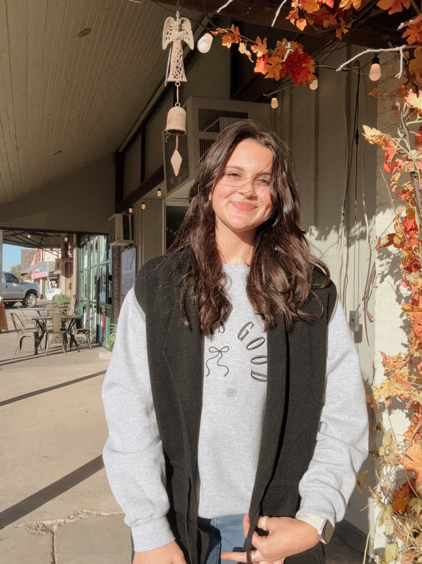 Long Black Drawstring Vest w/Pockets