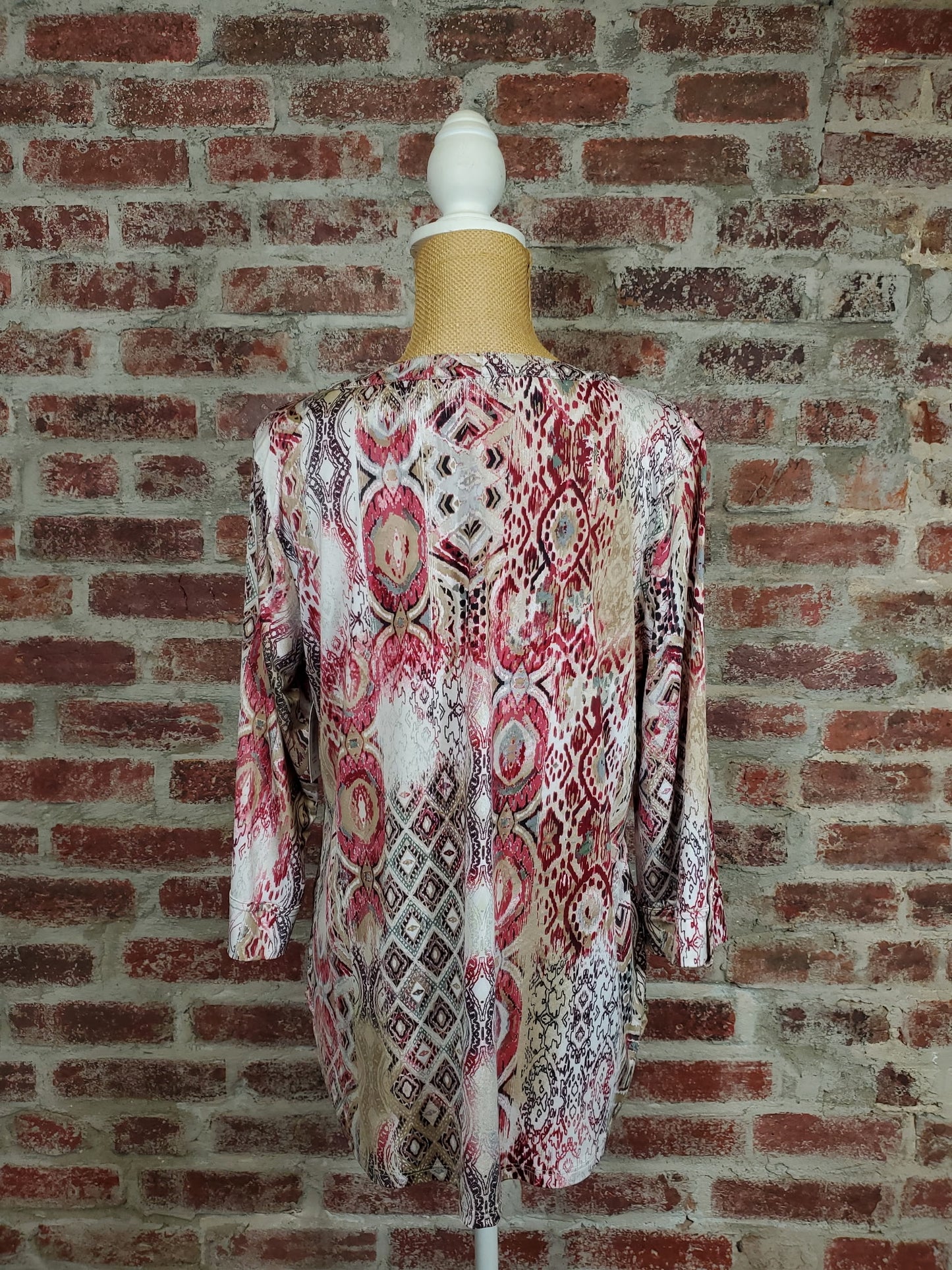 New Berry & Taupe Mixed Print Top (Plus-Sized)