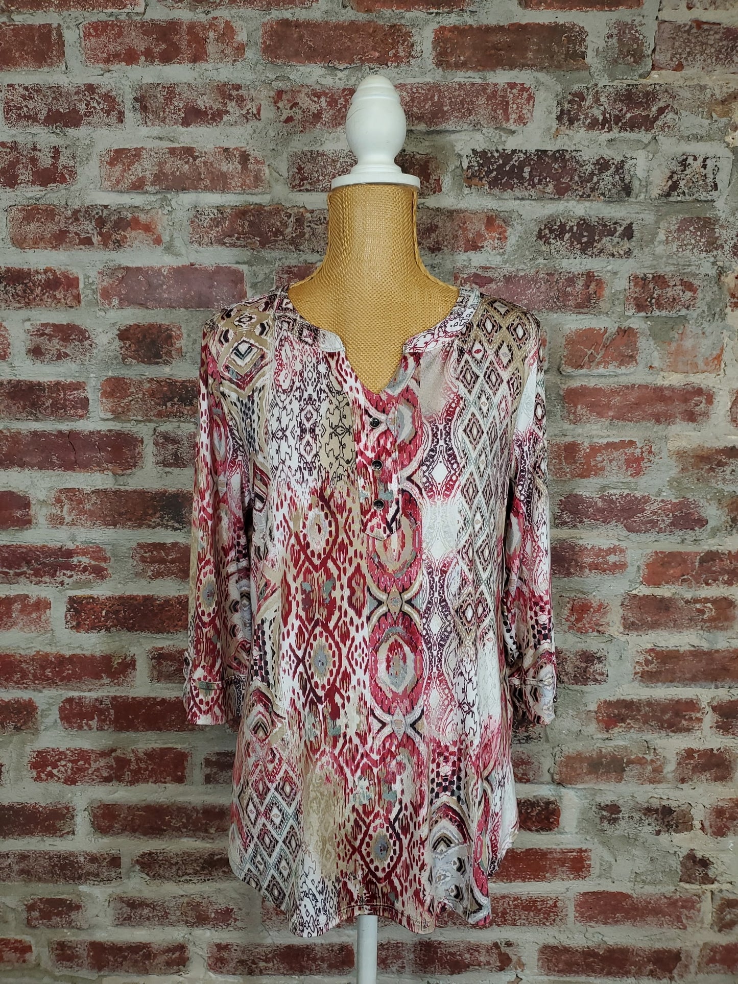 New Berry & Taupe Mixed Print Top (Plus-Sized)