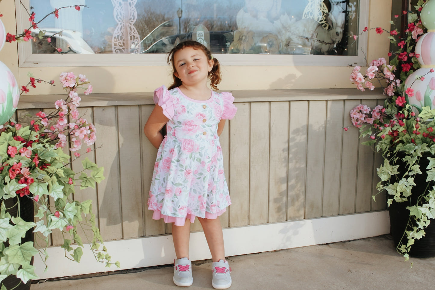 Pink Rose Little Girls Twirl Dress