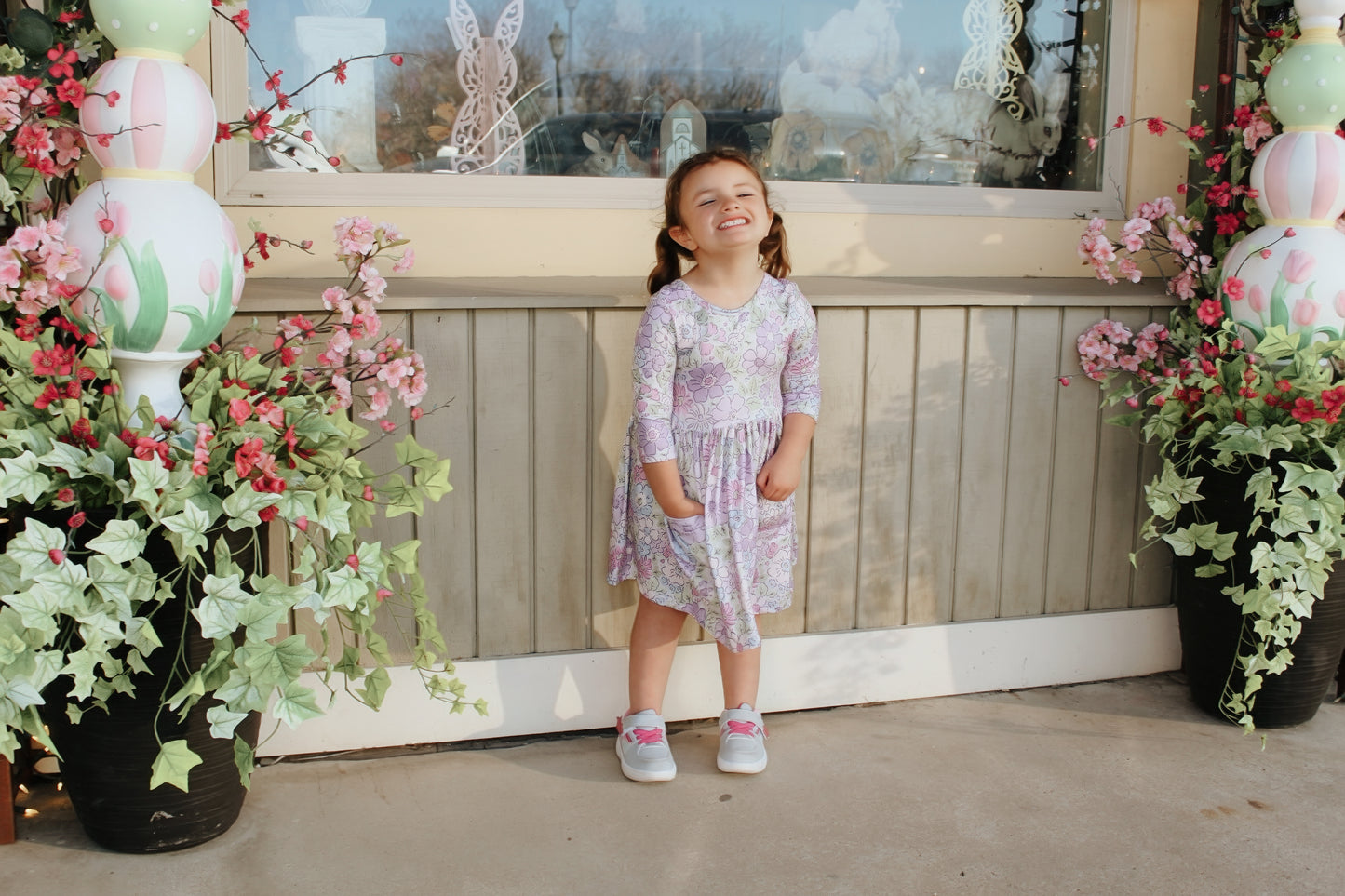 Spring Gardens 3/4 Sleeve Pocket Twirl Dress