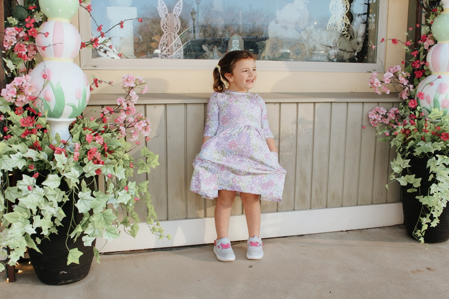 Spring Gardens 3/4 Sleeve Pocket Twirl Dress