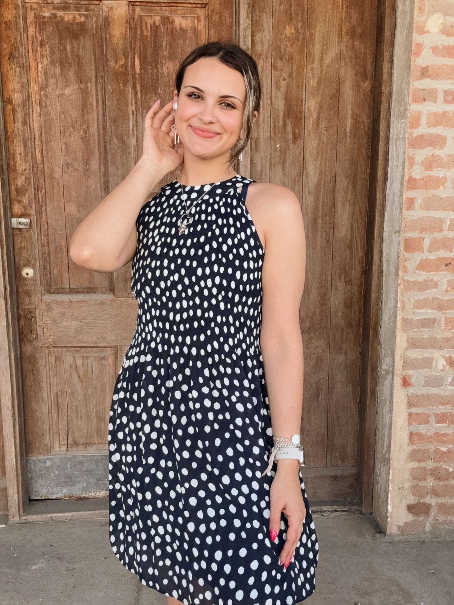 Navy Polka Dot Dress