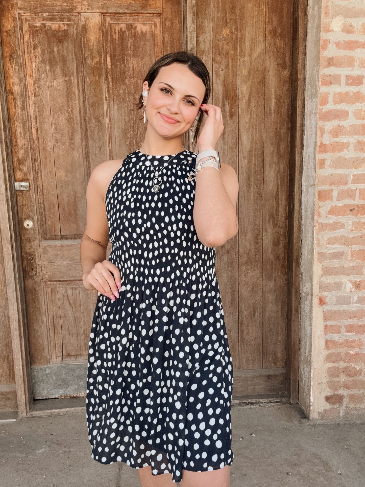 Navy Polka Dot Dress
