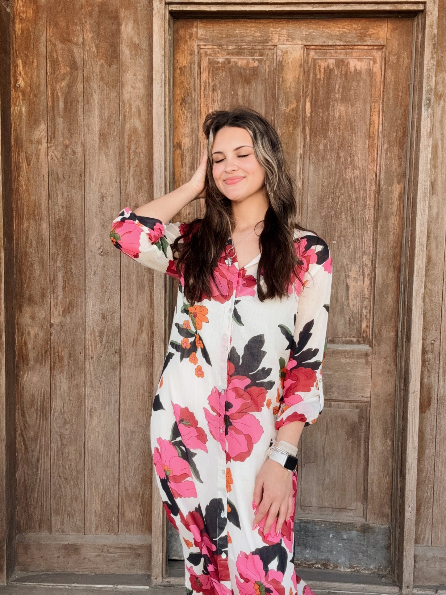 White and Fuchsia Floral Dress