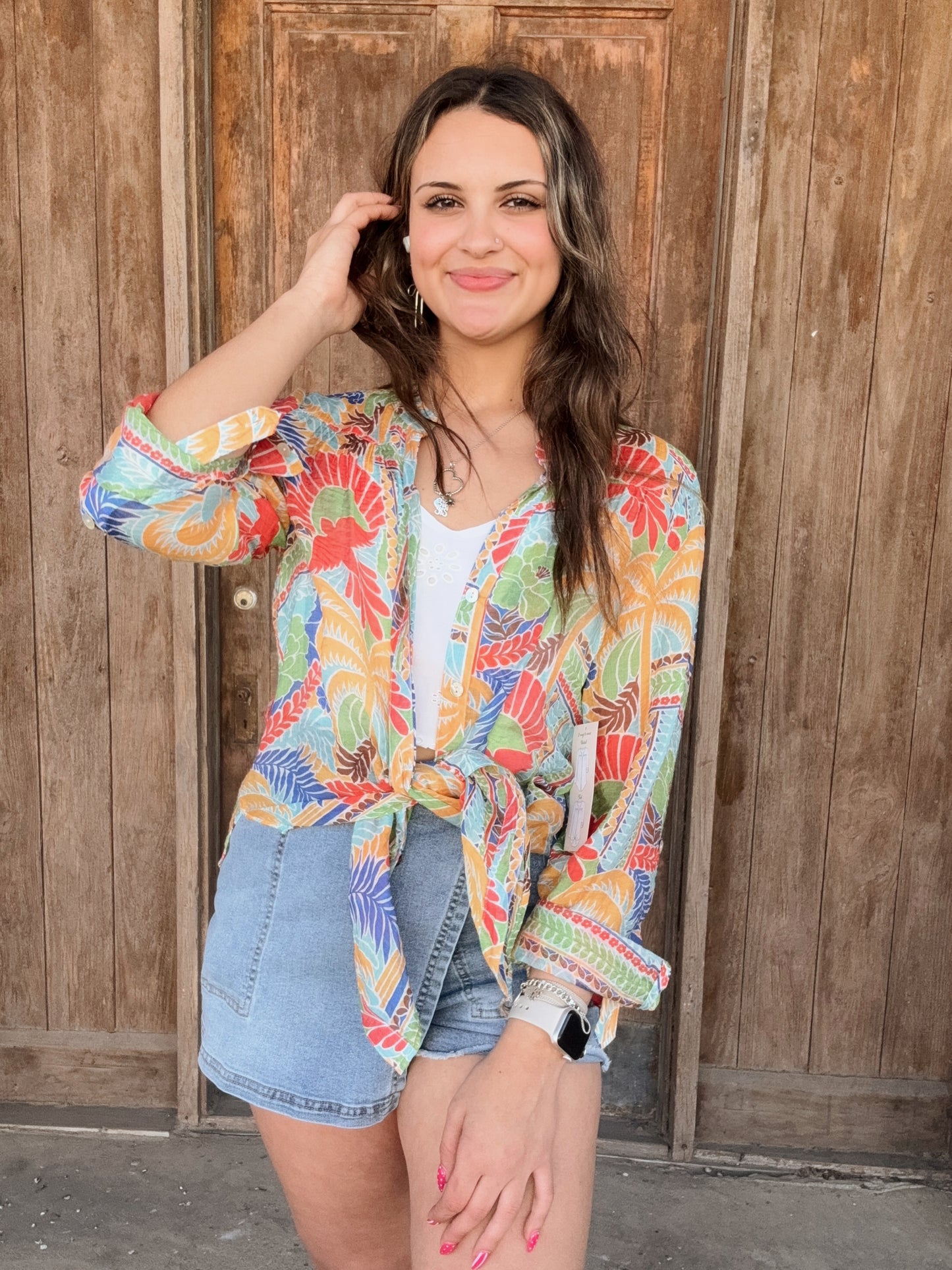 Royal Blue And Orange Floral Top
