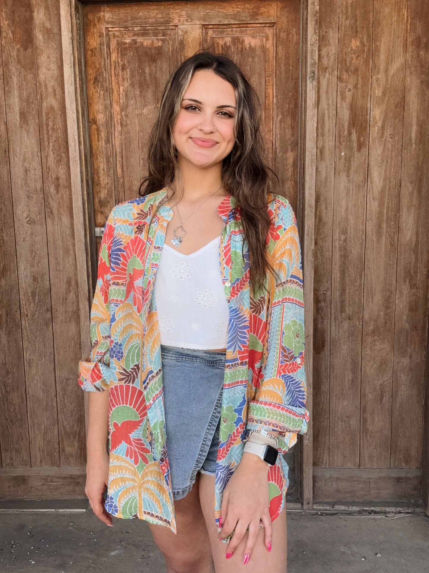 Royal Blue And Orange Floral Top