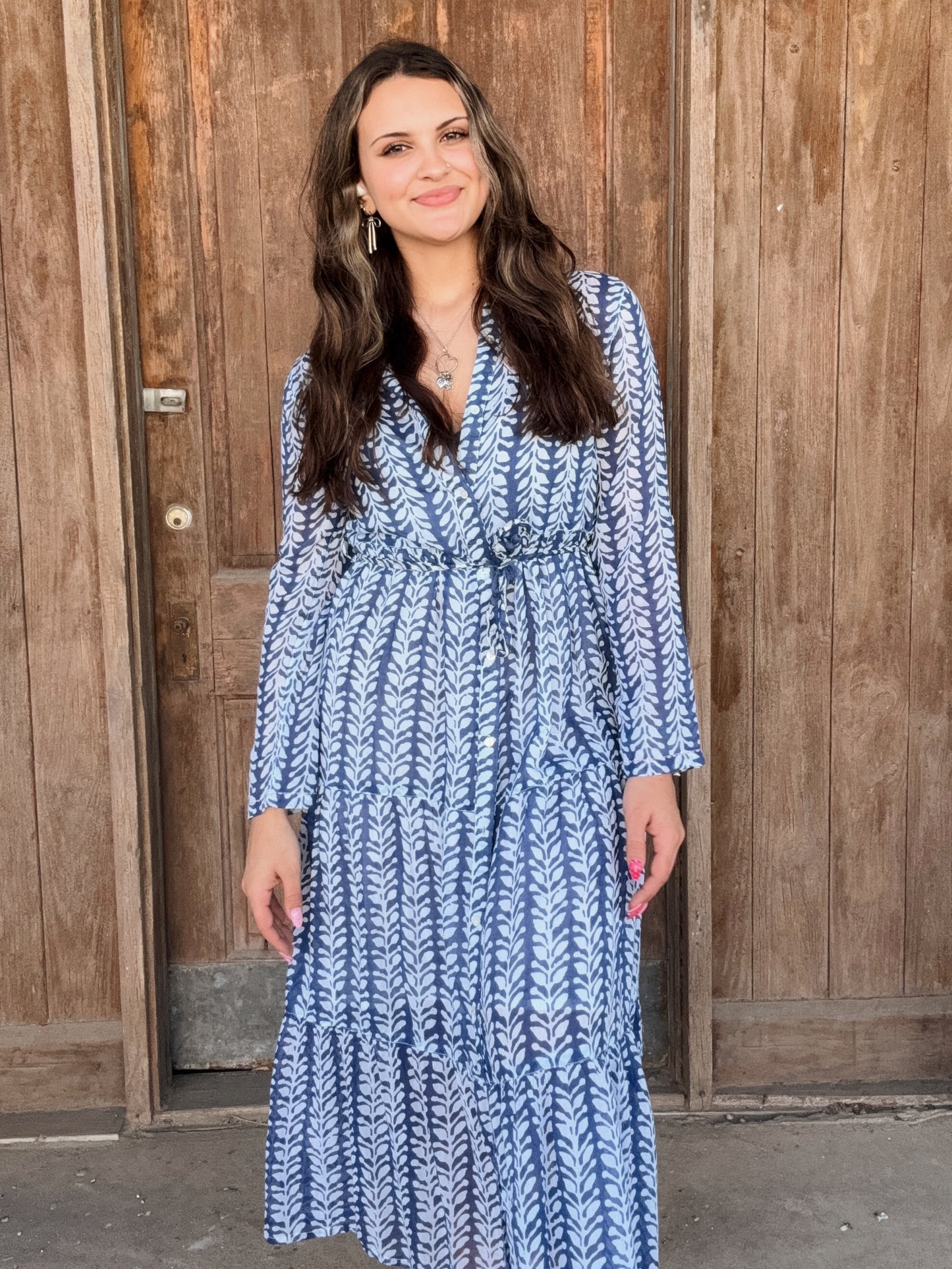 Blue and White Ivy Pattern Dress