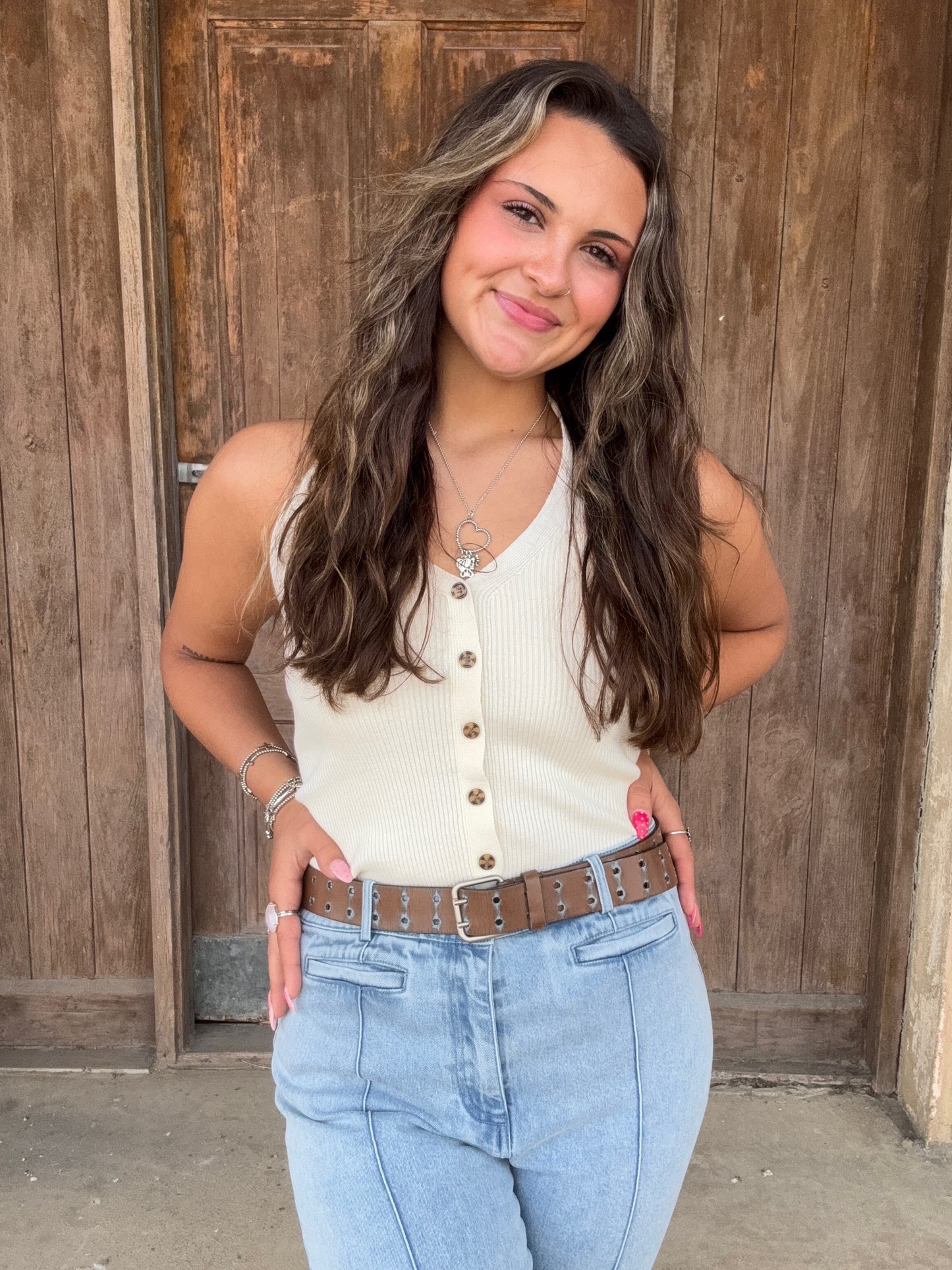 Light Blue Button and Zip Flare Leg Crop Jean
