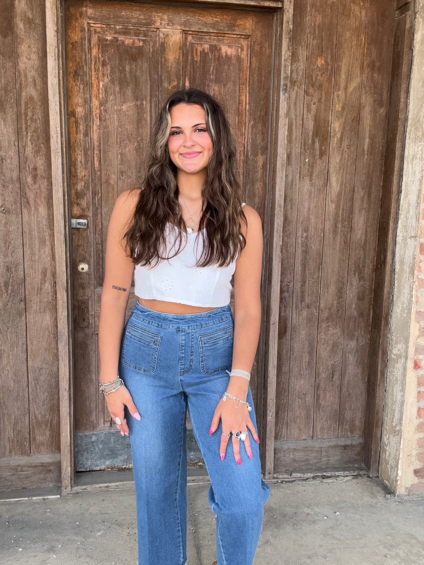 Blue P/O Fringe Hem Wide Leg Jean