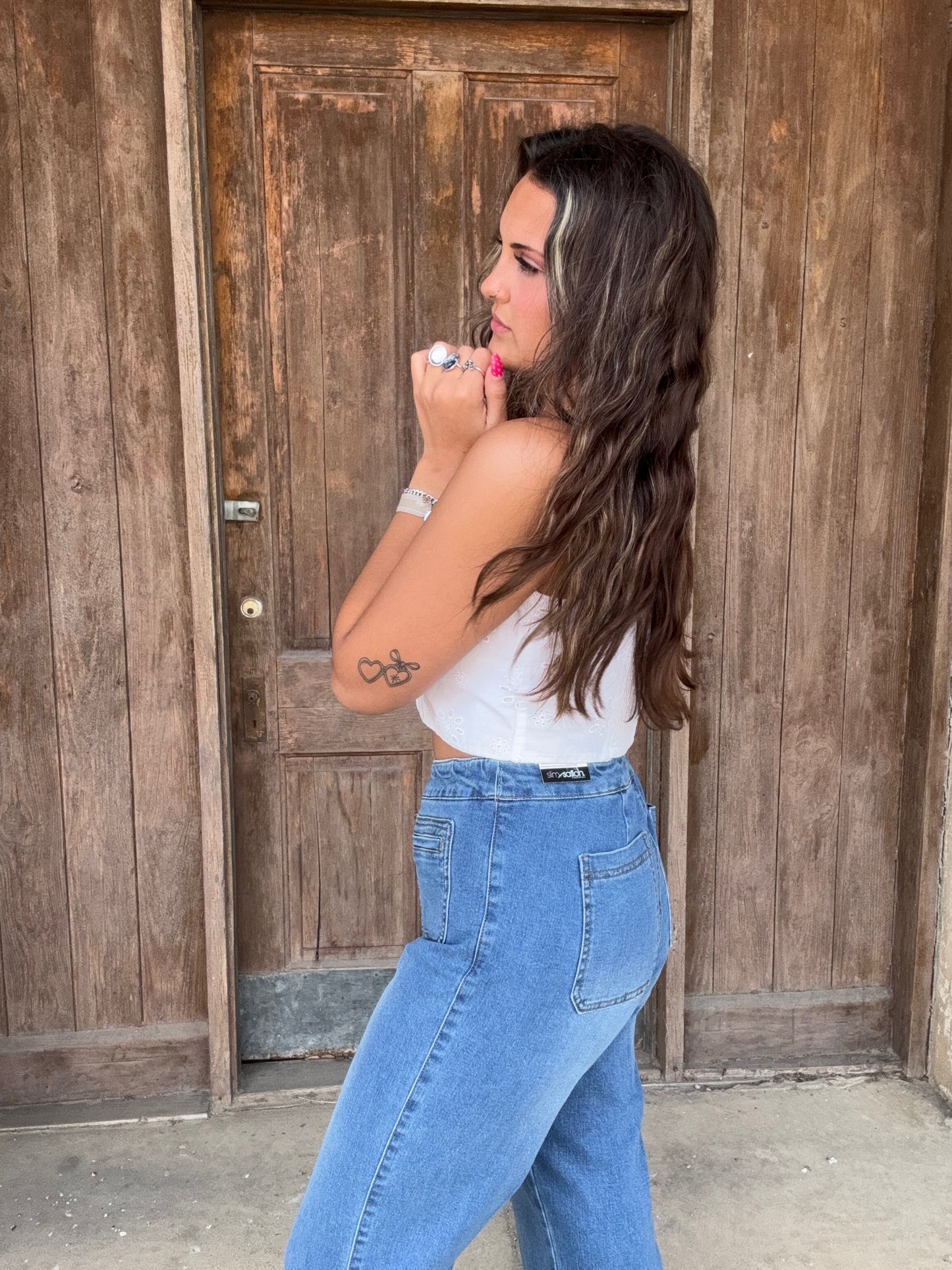 Blue P/O Fringe Hem Wide Leg Jean